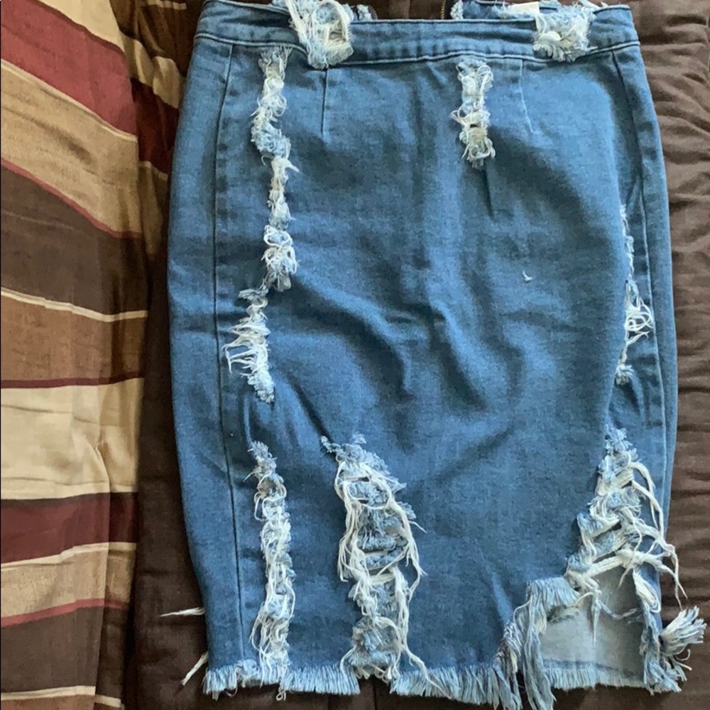 Ripped Denim Skirt